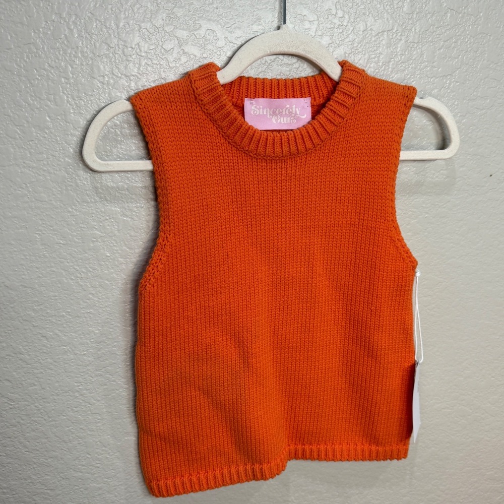 Sincerely Ours Orange Knit Sleeveless Sweater Vest Women's Size S (estimated)